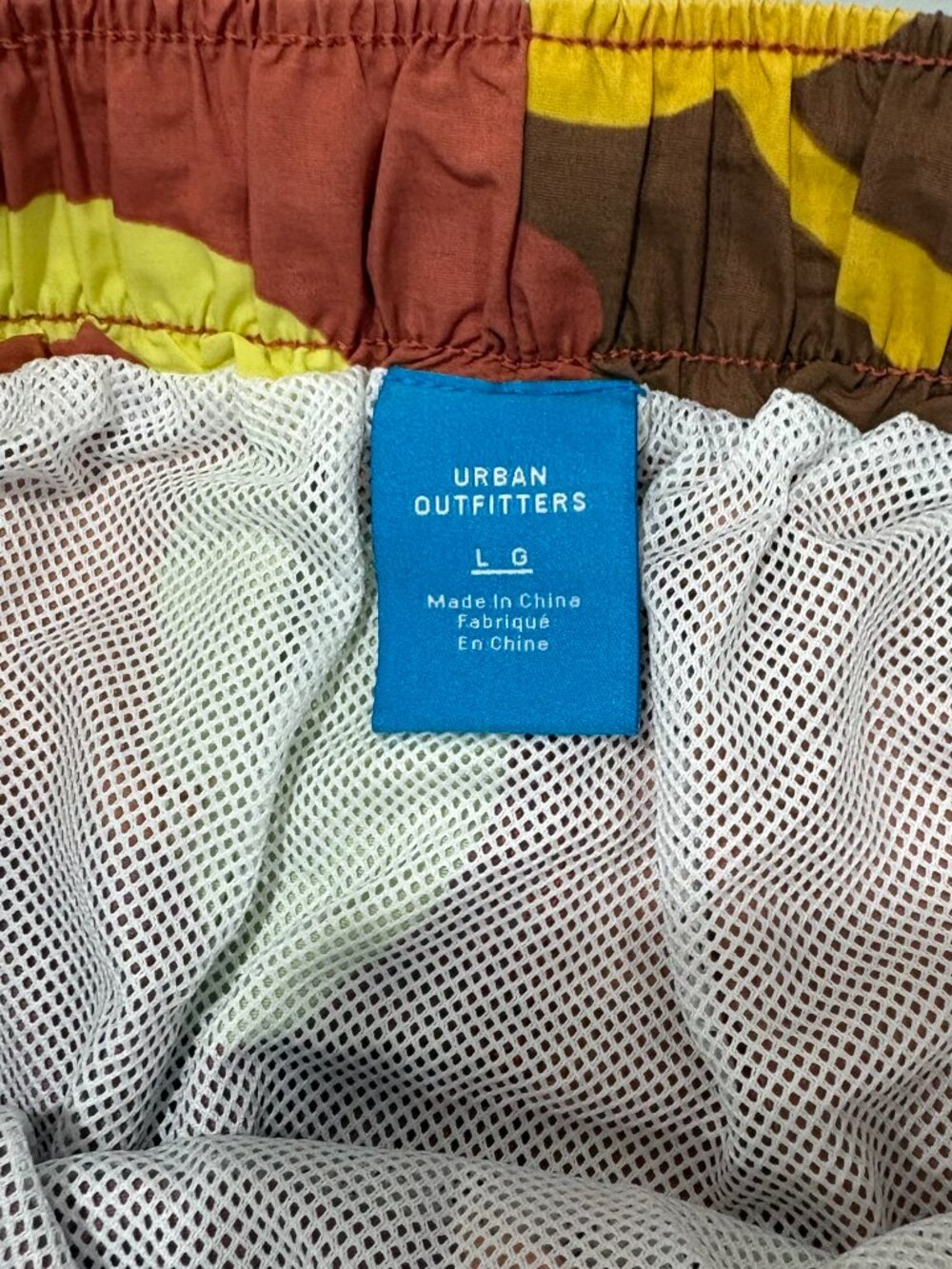 Urban Outfitters L Orange Yellow Brown Camo Basketball Hand Swim Trunks Lined - Picture 8 of 9